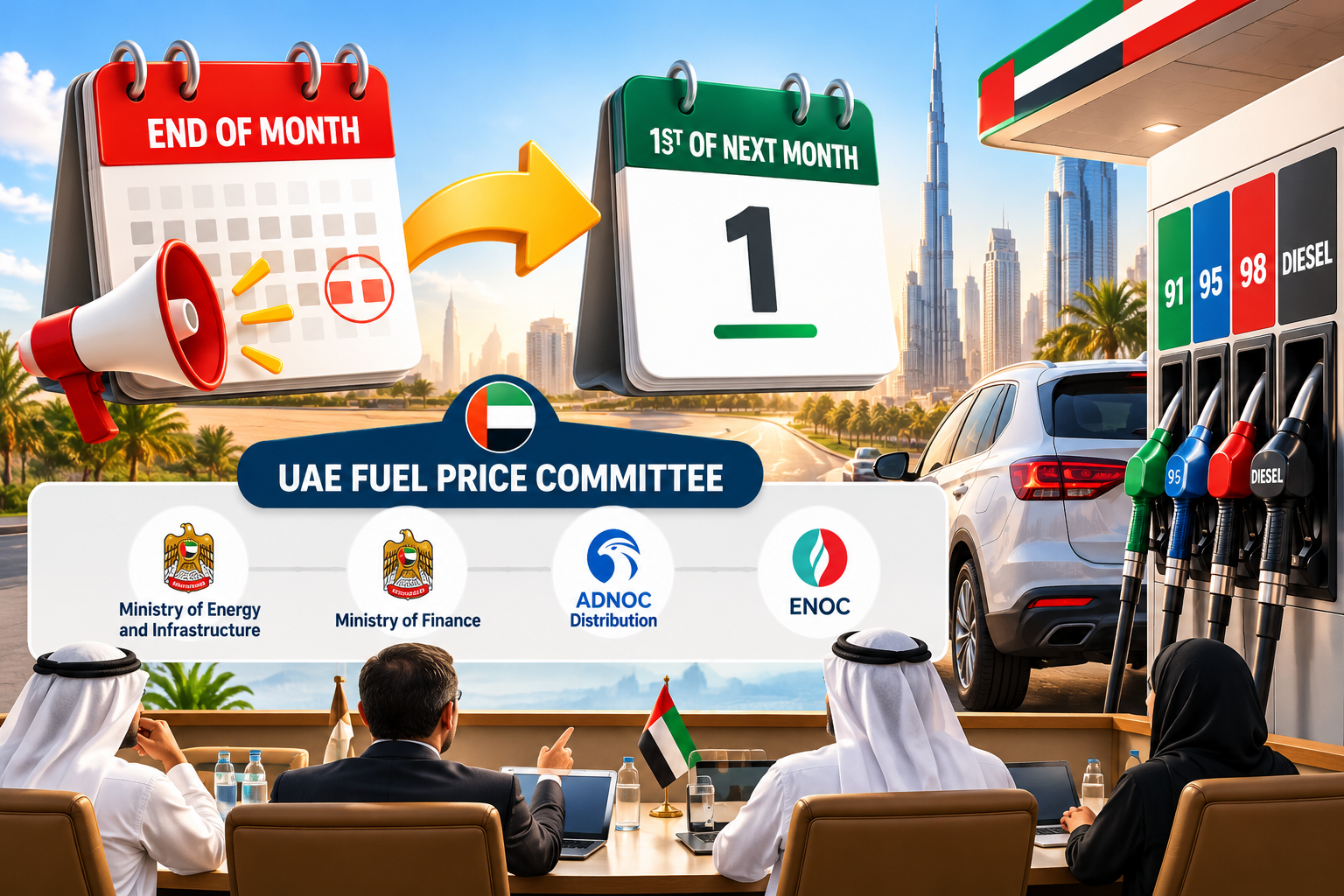 UAE fuel price changes on the first day of each month